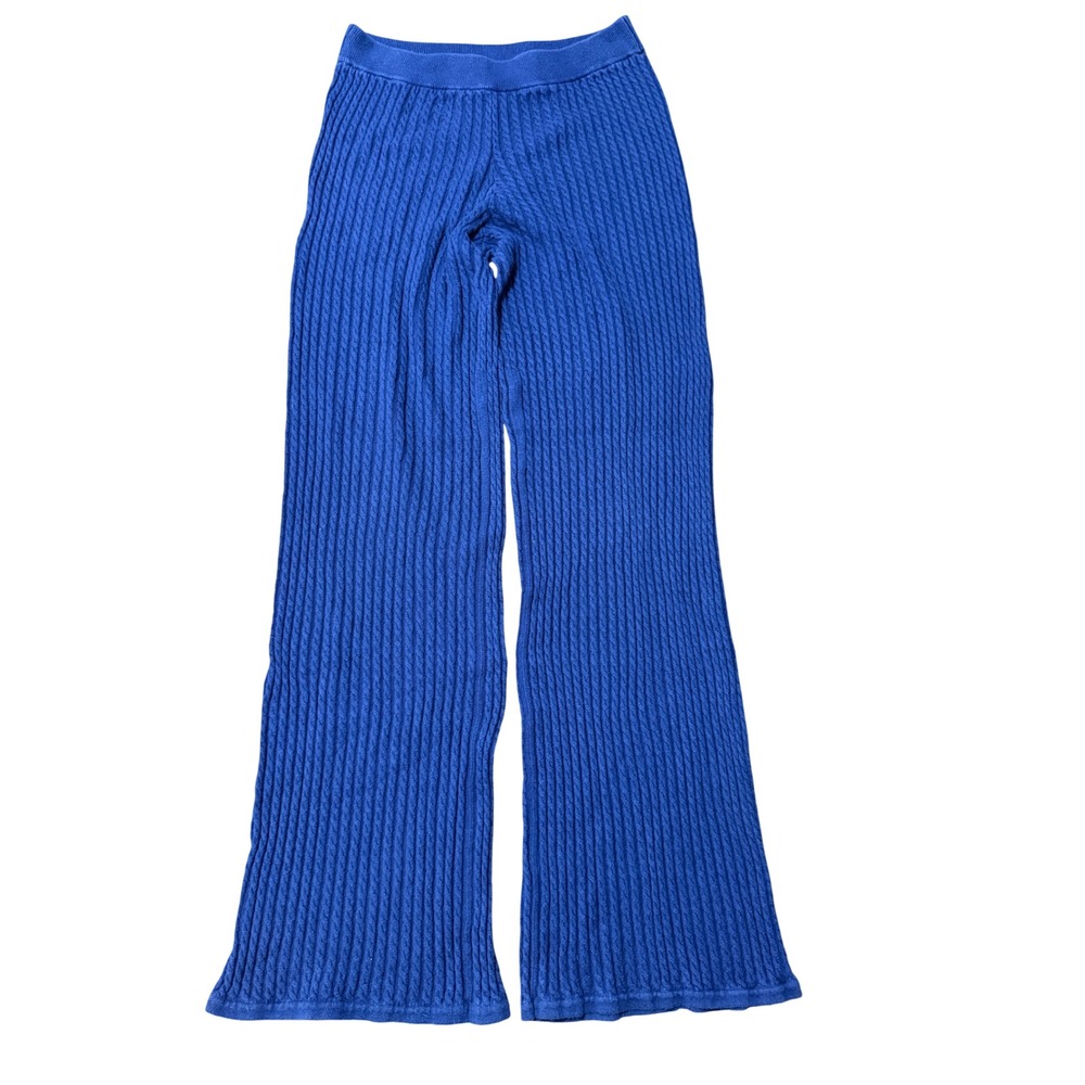 Hannah Rose Ribbed Wide Leg Cotton Cashmere-Blend Pant Size XS Blue Excellent